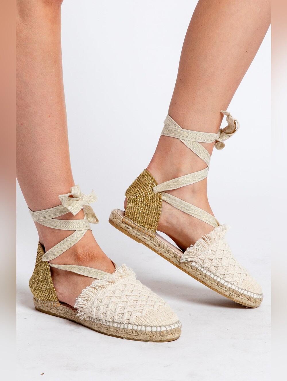 NWT People Vida Ivory Woven Lurex Lace-Up Platform Espadrilles 7 NIB